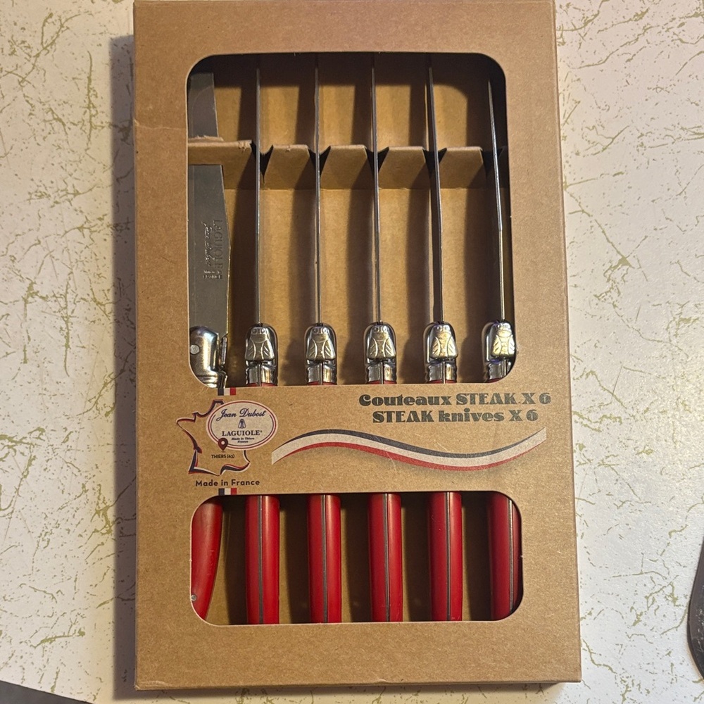 Jean Dubost Laguiole Red Handle Steak Knives Set